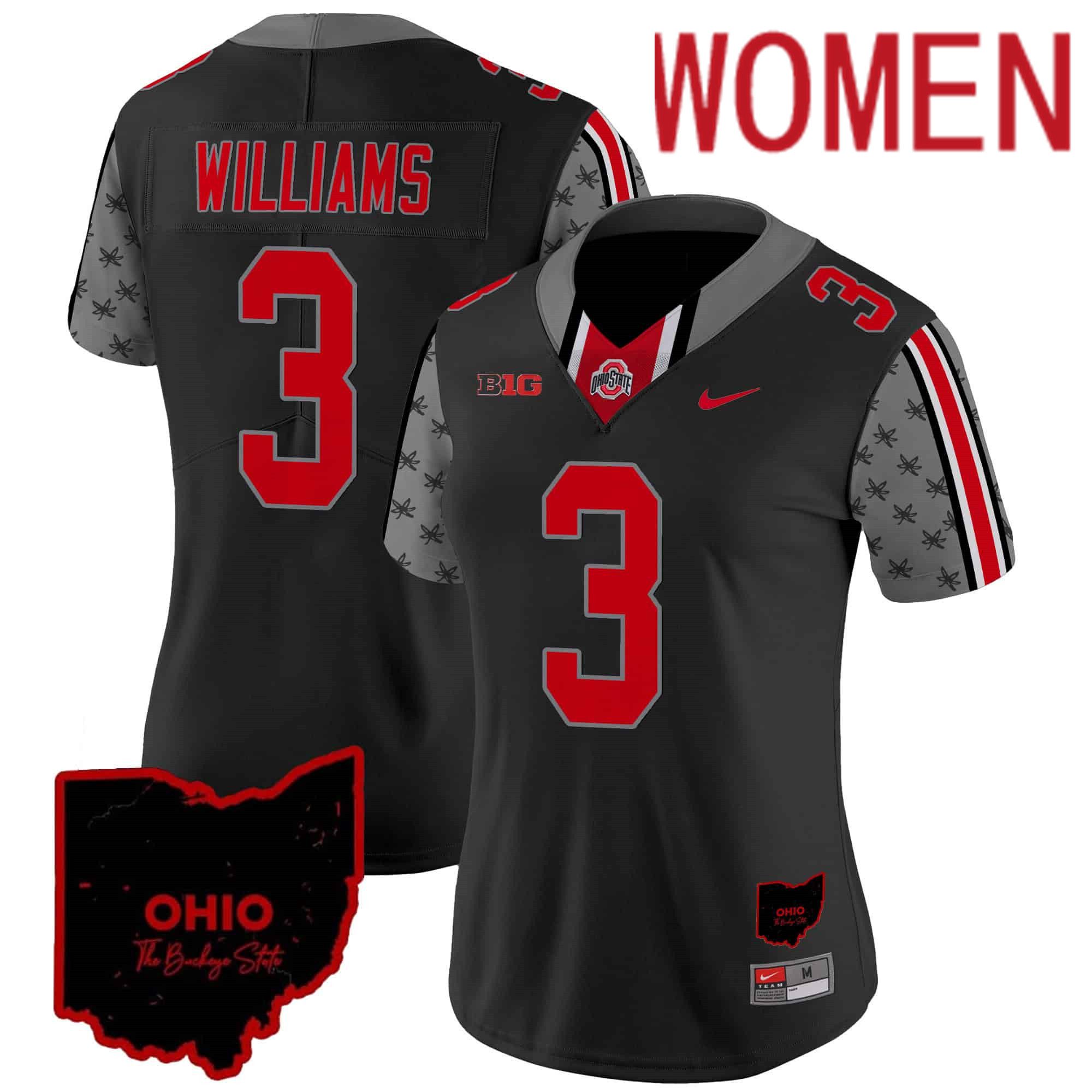 Women Ohio State Buckeyes #3 Williams Black 2024 Nike Home Patch Vapor Limited NCAA Jersey style 1->women nfl jersey->Women Jersey